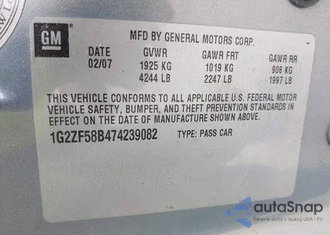 2007 Pontiac G6 Value Leader from USA, damaged, VIN 1G2ZF58B474239082